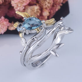 Bague en or bicolore en forme de poire avec diamants, style vintage