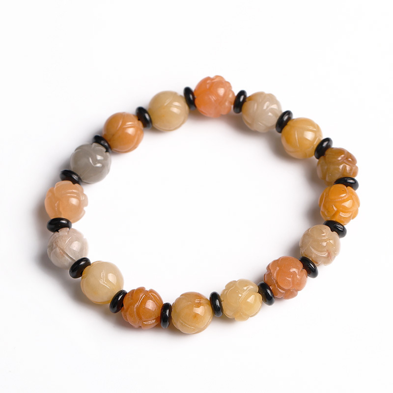 Bracelet en perles de jade et soie dorée à la mode – Image 3