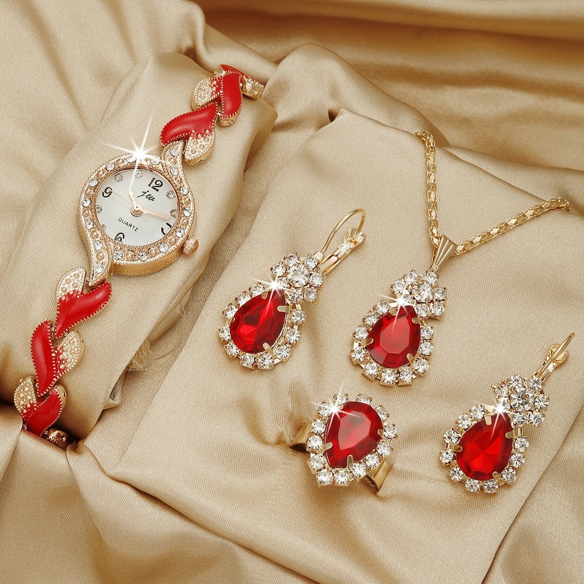 Montre tendance, cadeau, montre à quartz, collier, bracelet, bague, boucles d'oreilles – Image 3
