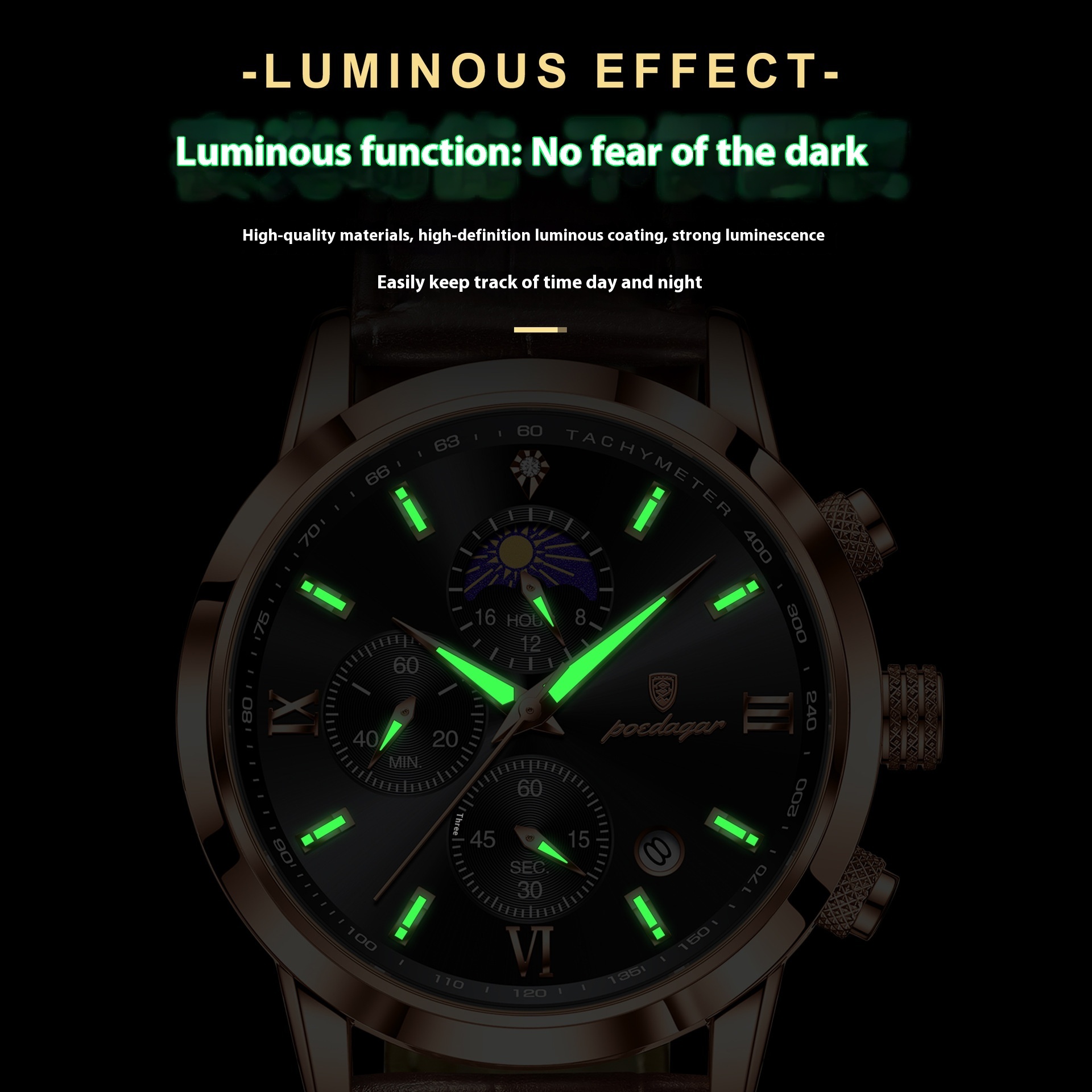 Montre multifonction pour homme avec chronométrage sportif et phases de lune – Image 4